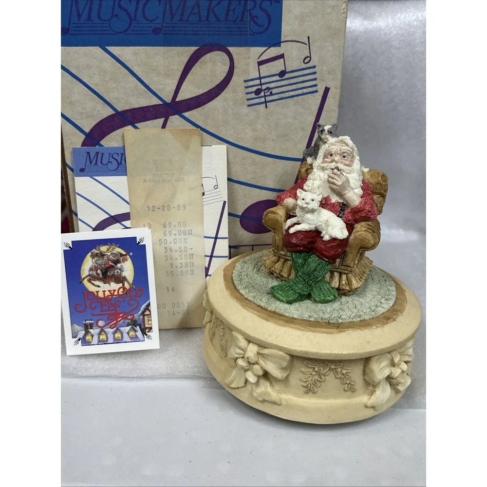 Music Makers Santa Claus with Cat Armchair Music Box‎ Plays Have Yourself A Merr